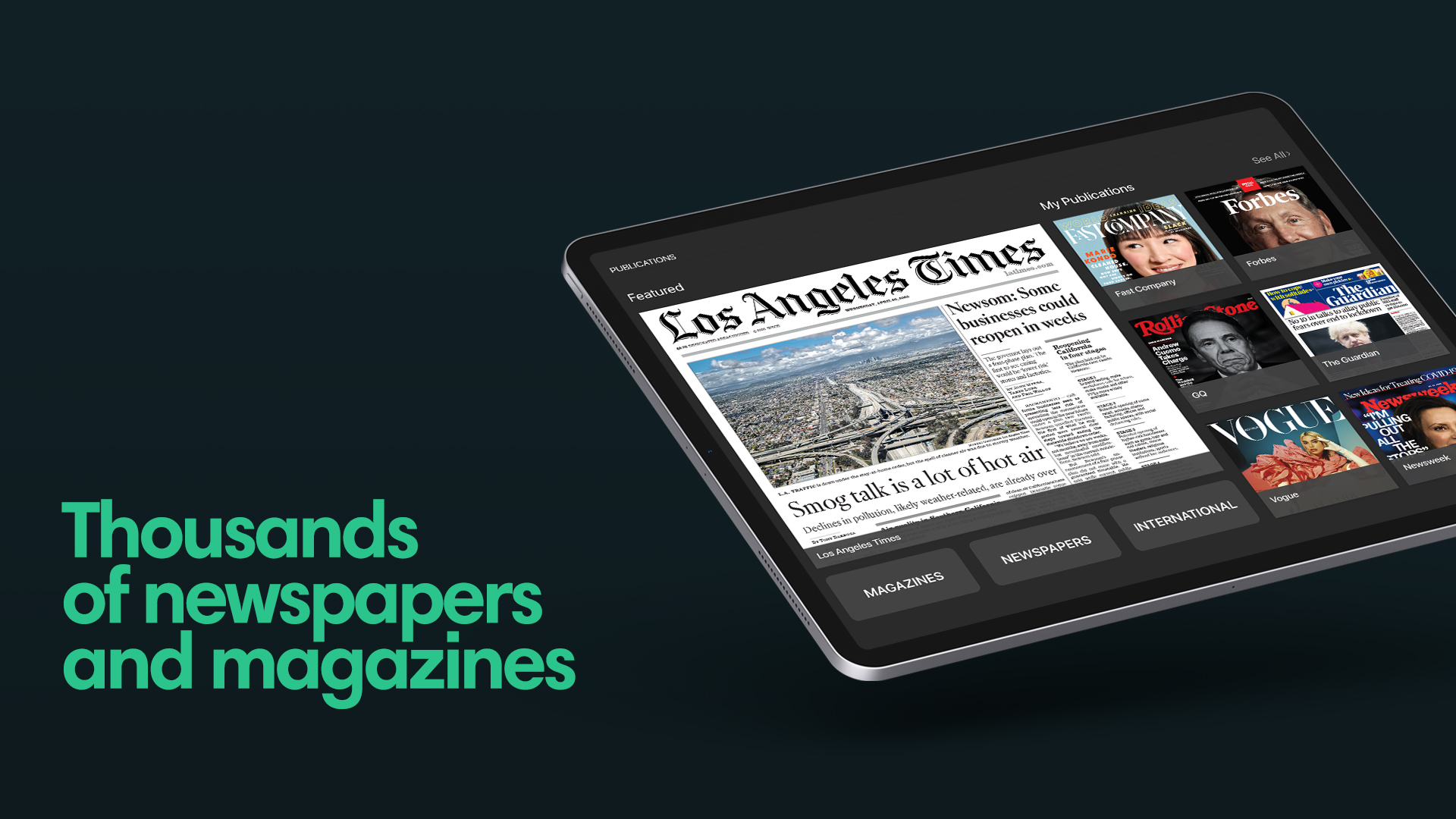 PressReader on iPad showing Los Angeles Times newspaper