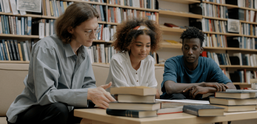 diverse patrons at a library